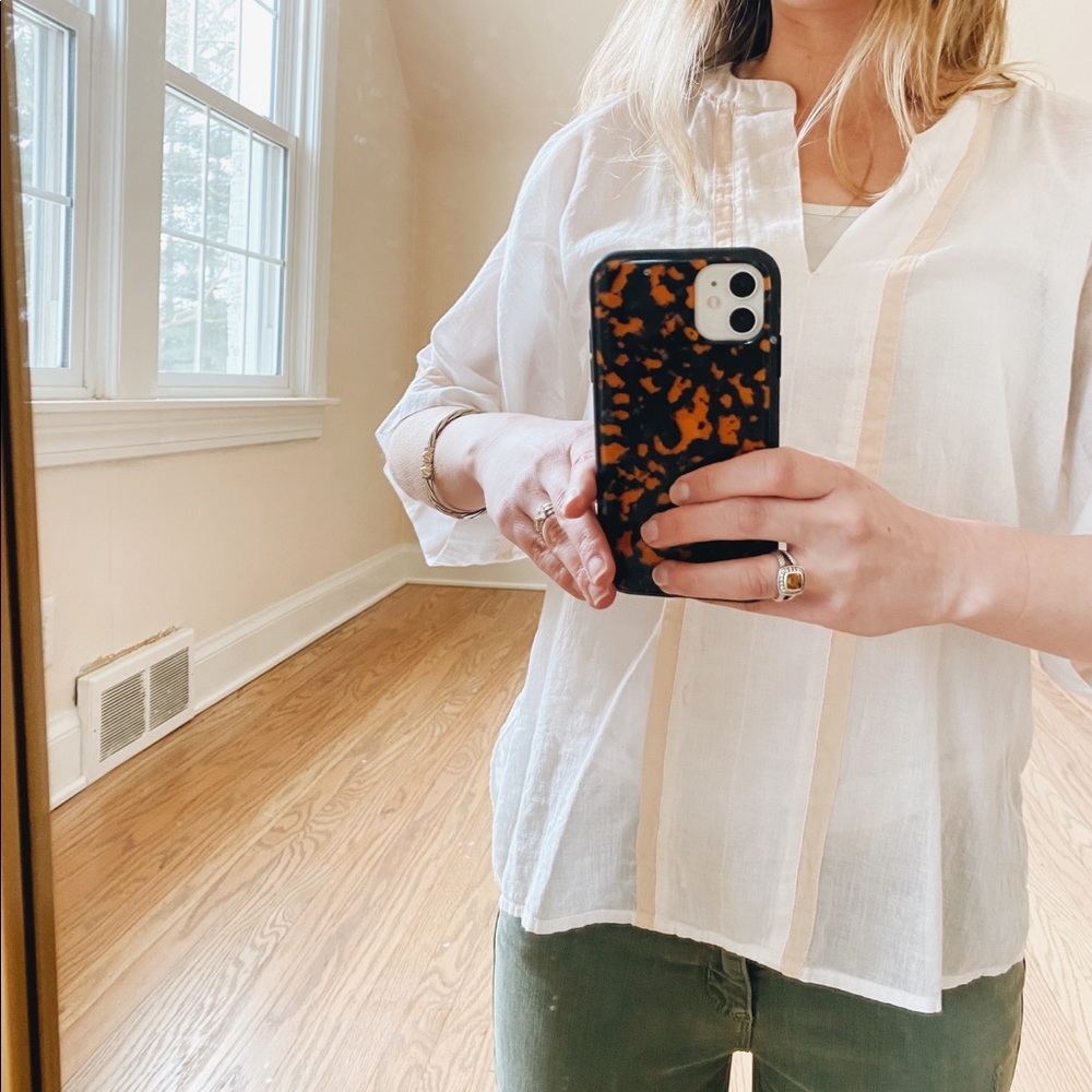 J. Crew white sheer tunic with tan stripe